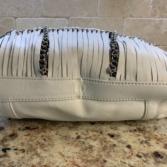 B. Makowsky Alexis Pebble Leather Hobo with Chain & Fringe - white - Picture 9 of 16
